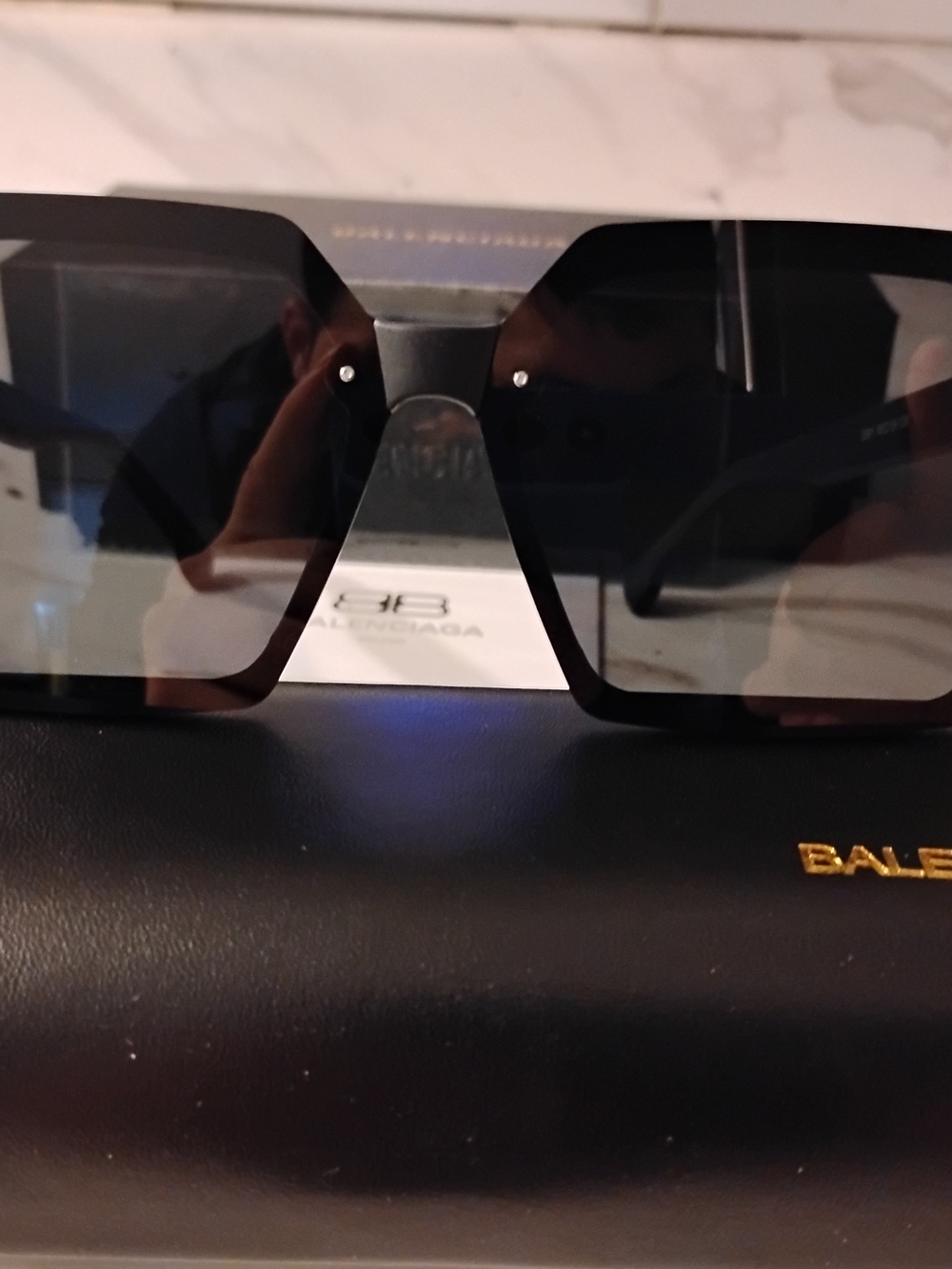 Balenciaga Men’s Oversized Black Shield Sunglasses